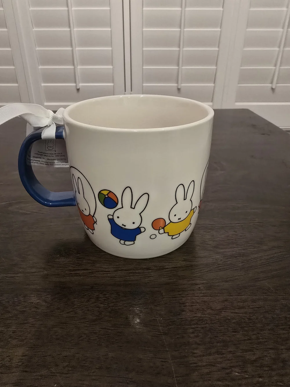 miffy White Ceramic Mug with Colorful Bunny Print and Blue Handle